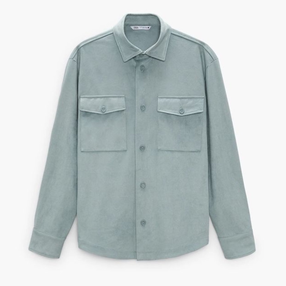 Zara Blue Oversized Two Front Pockets Shirt Jacket Size Small